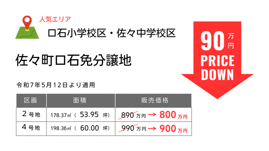 佐々町口石免分譲地値下げしました