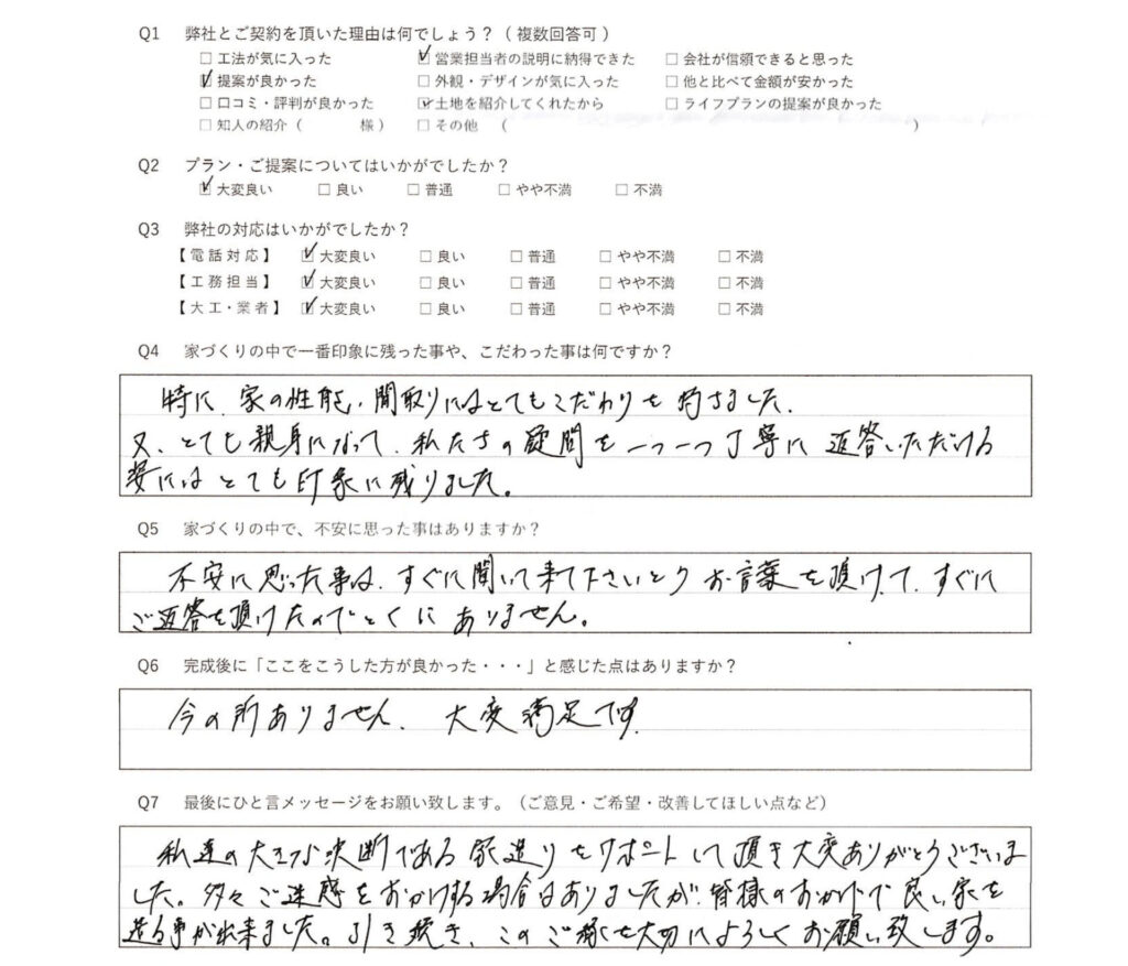 当社で注文住宅を建てられた方のご意見